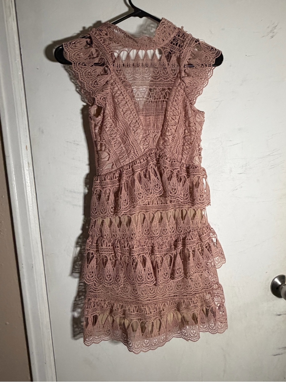 Romeo & Juliet Couture Dusty Rose Crochet Lace Mini Dress